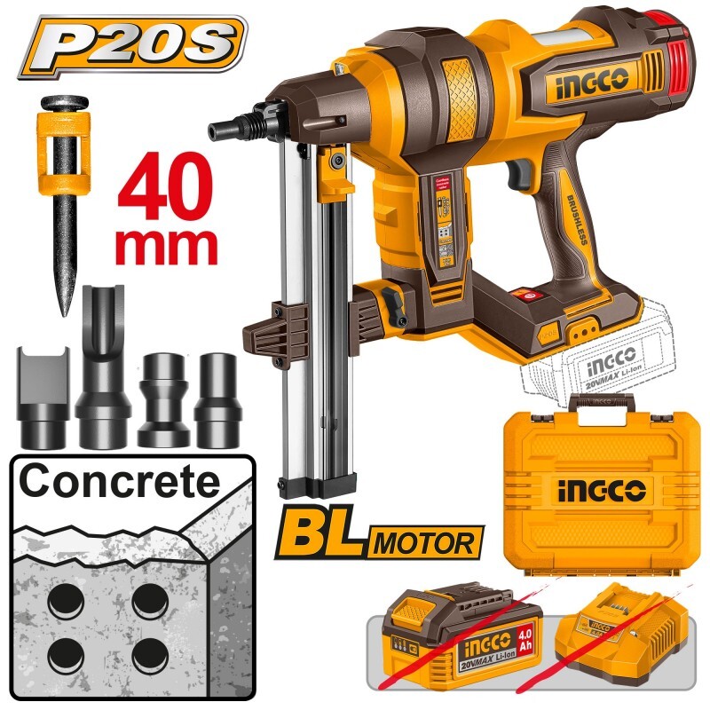 Аккумуляторный гвоздезабиватель нейлер INGCO CCNLI9005 INDUSTRIAL 20 В