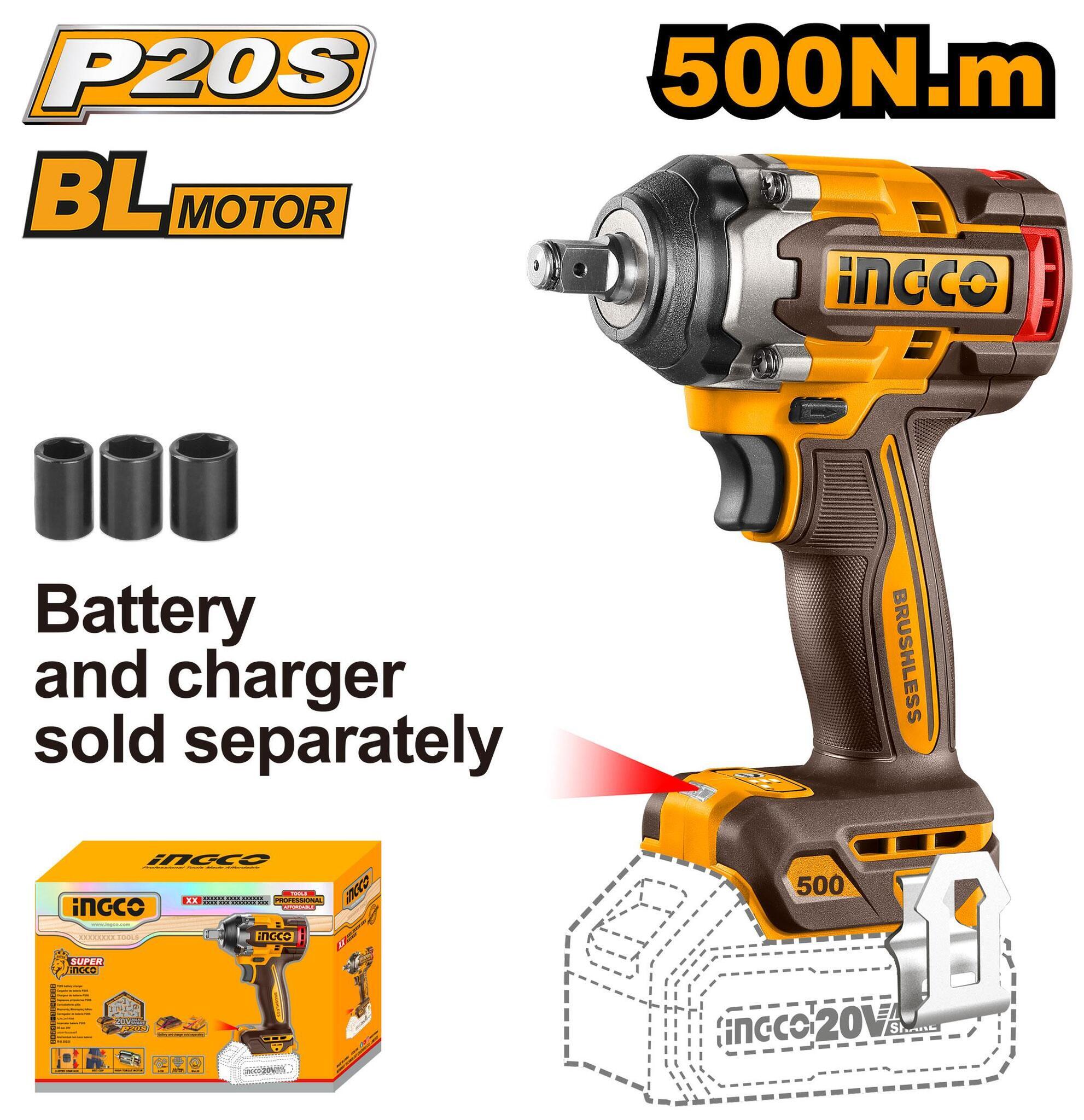 Аккумуляторный гайковерт BL 20В 500Hm 1/2 без АКБ и ЗУ SUPER INGCO CIWLI20501 INDUSTRIAL