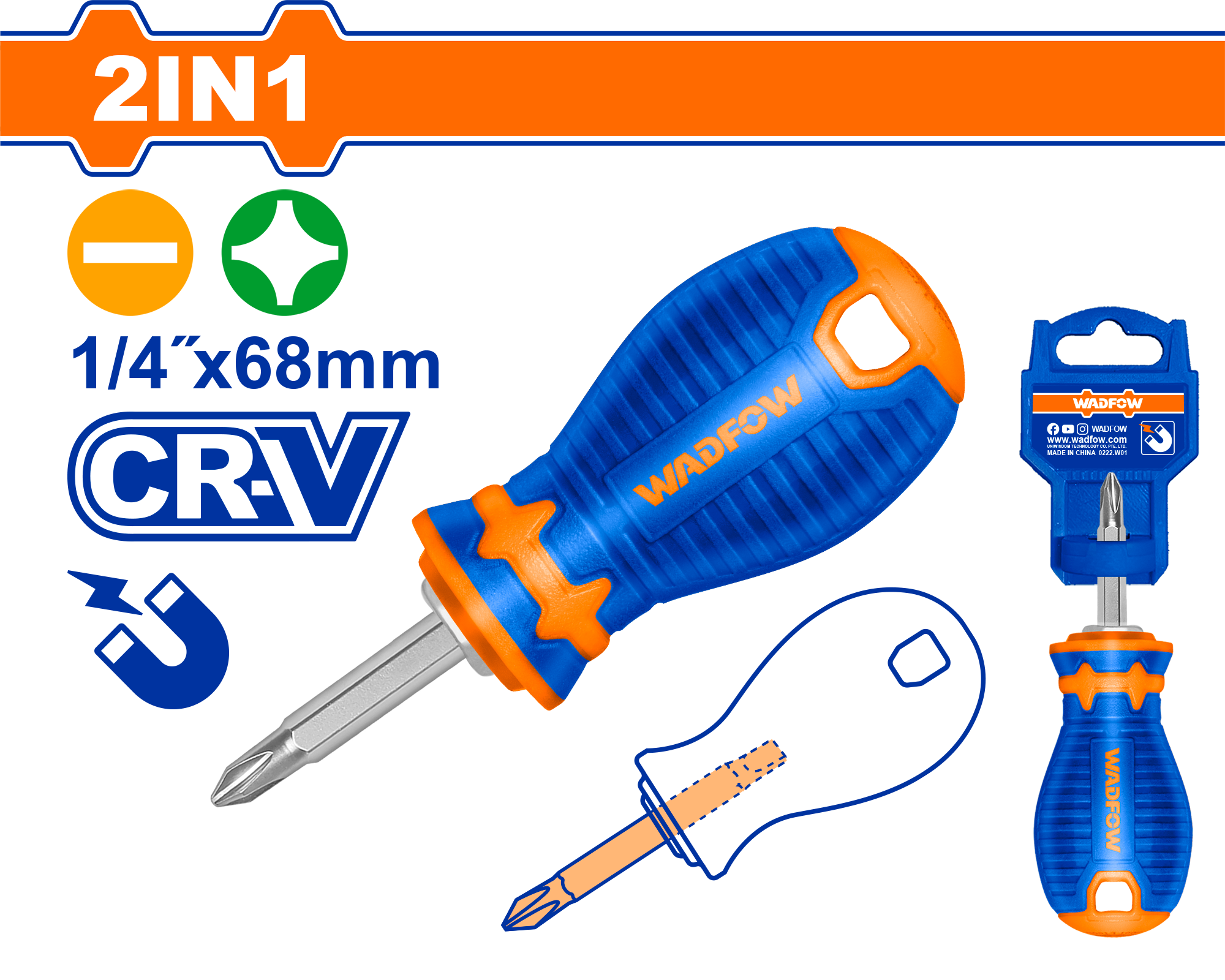 Oтвертка 2 в 1 PH2+SL6.5х68 мм (12/48) WADFOW WSS45M1