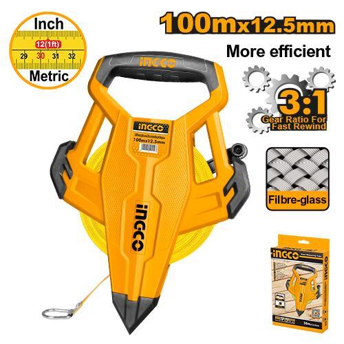 Рулетка геодезическая фибергласовая 100 х 12.5 мм INGCO HFMT83100 INDUSTRIAL