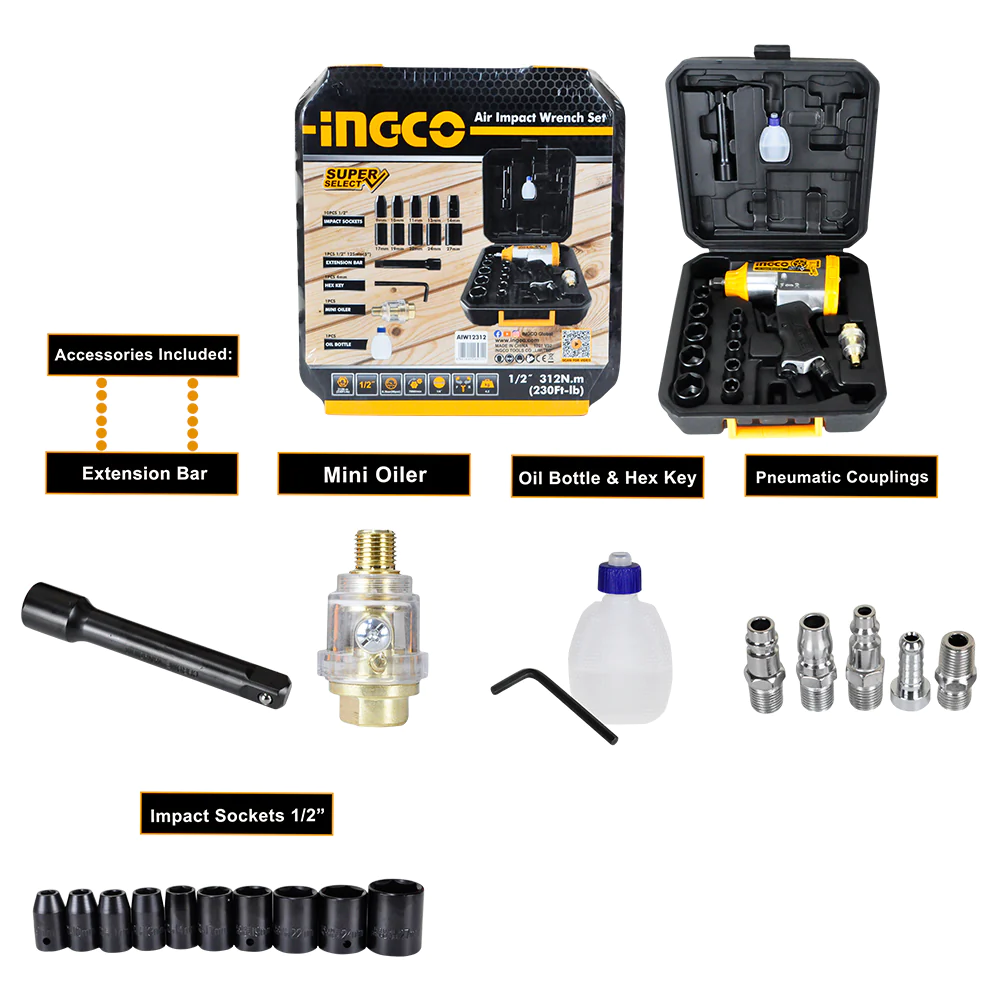 Набор пневматических ударных гаечных ключей INGCO AIW12312