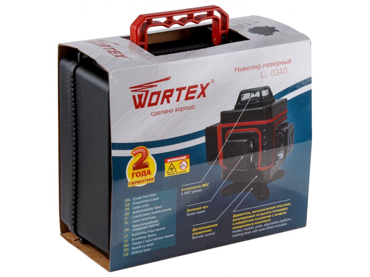 Нивелир лазерный WORTEX LL0340 + аксессуары 4х360° до 25м