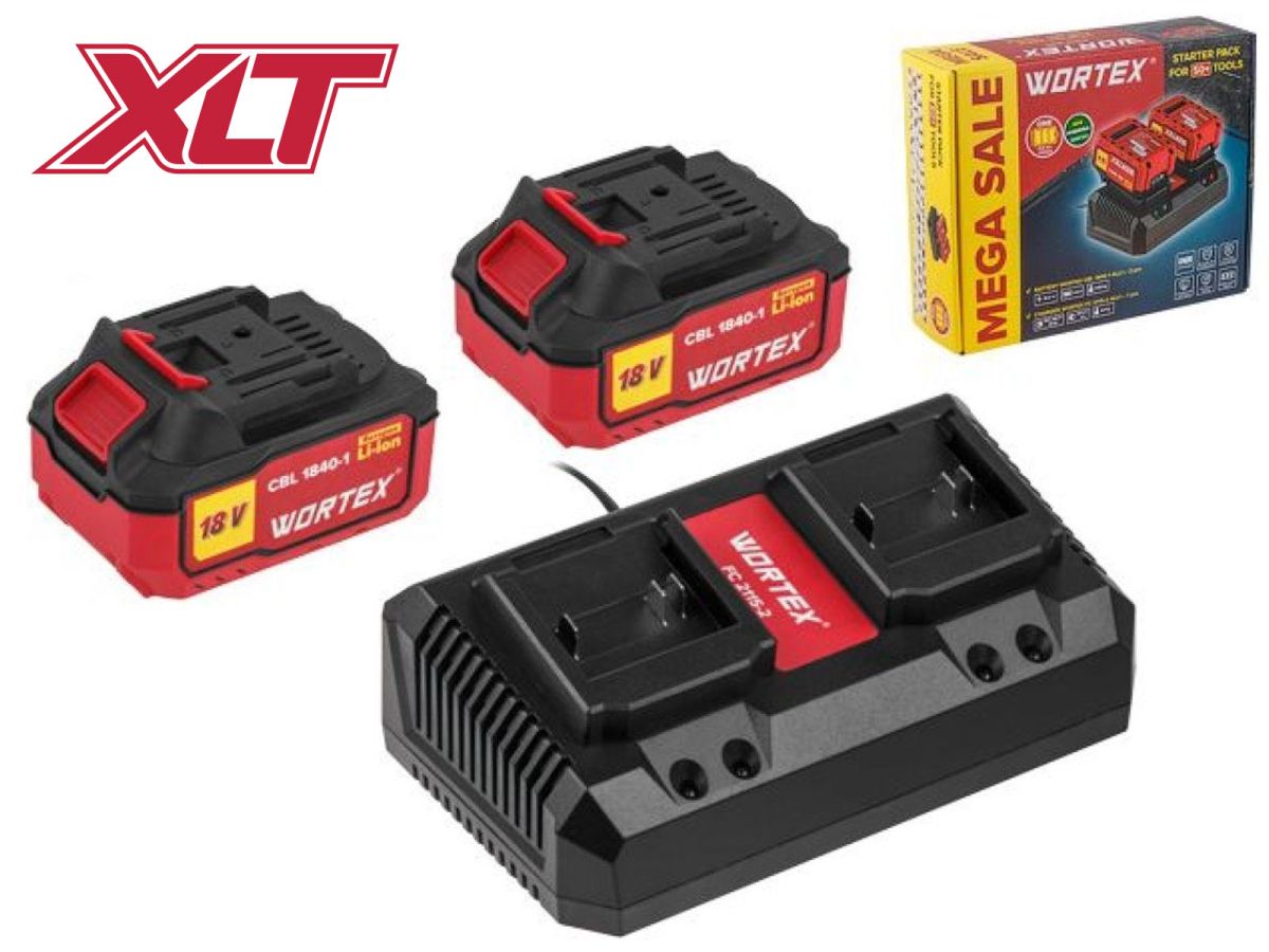 Набор аккумулятор 2х4 А*ч и зарядное устройство 2х2 А WORTEX ALL1 XLT в кор. SET INGCO MAKITA WORTEX и другие