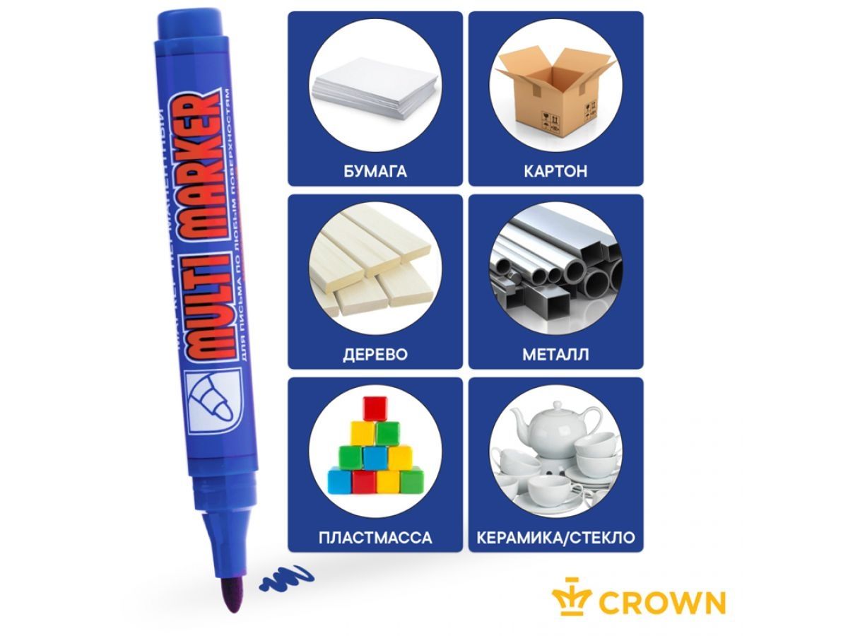  Маркер промышленный перманентный фетровый синий CROWN MULTI MARKER
