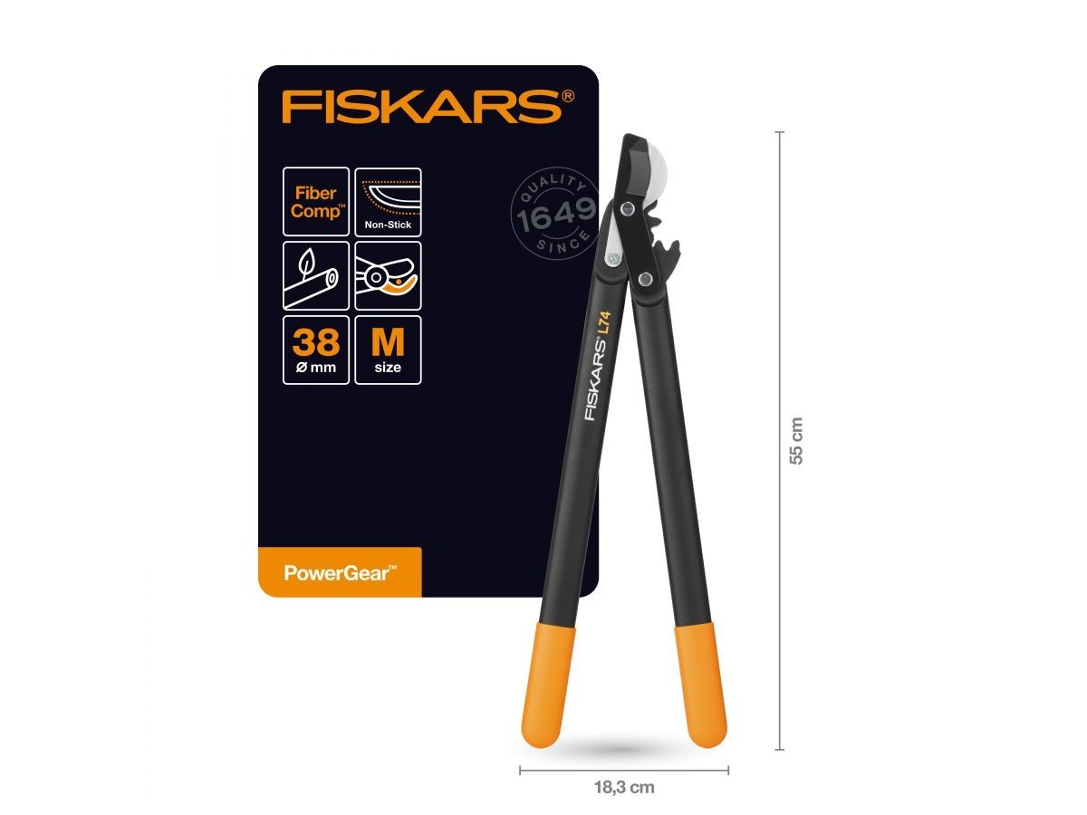 Сучкорез плоскостной L74 FISKARS PowerGear с загнутыми лезвиями средний 
