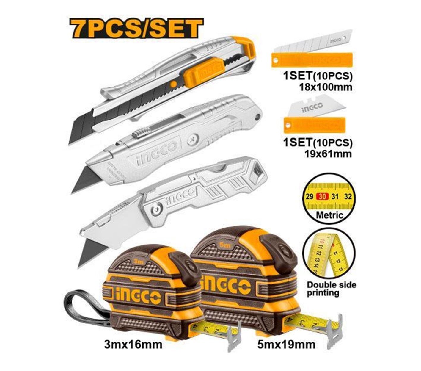 Набор рулетки и ножи 7 пред. SUPER INGCO HMK23039 INDUSTRIAL