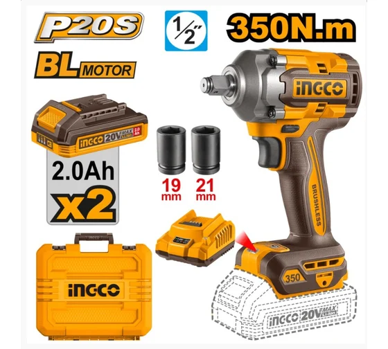 Аккумуляторный ударный гайковерт INGCO BL 20В 300Hm, 1/2 CIWLI2035