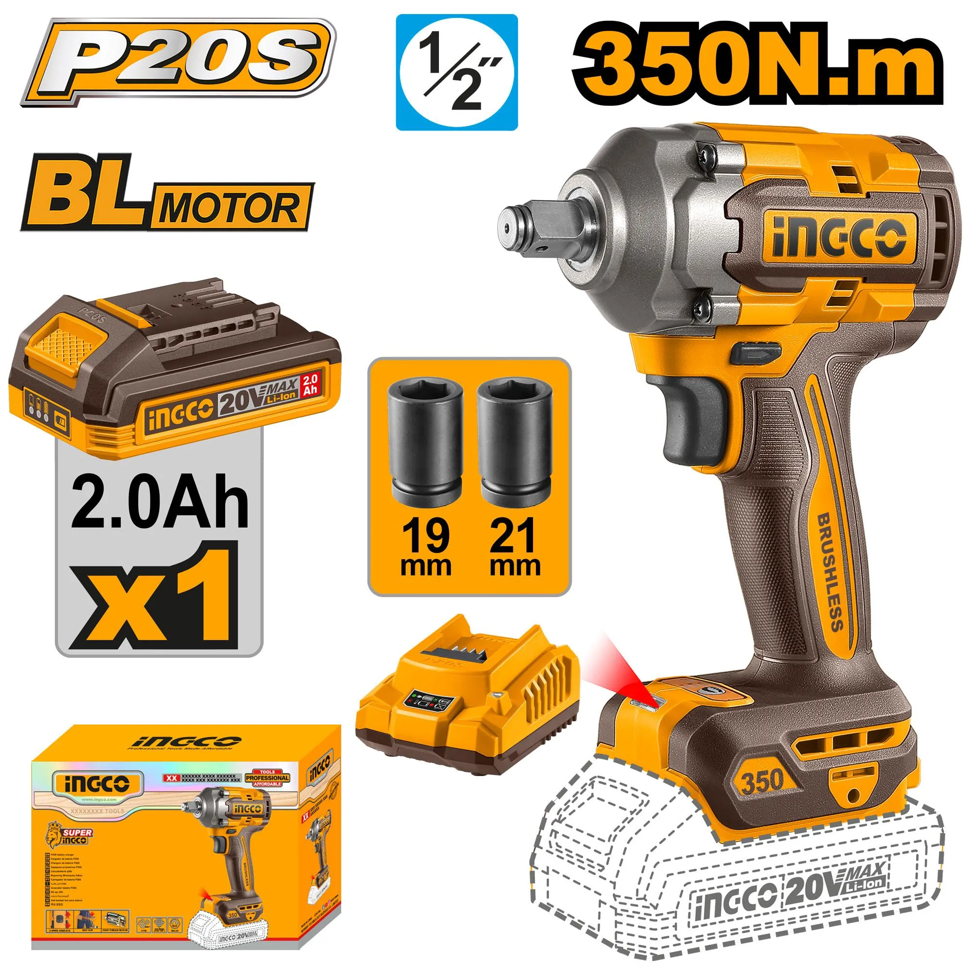 Аккумуляторный ударный гайковерт INGCO INDUSTRIAL CIWLI20351