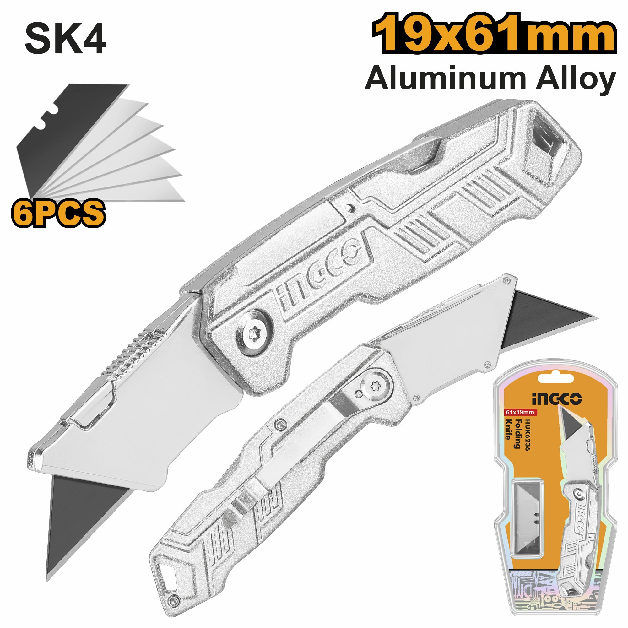 Нож складной универсальный INGCO HUK6236