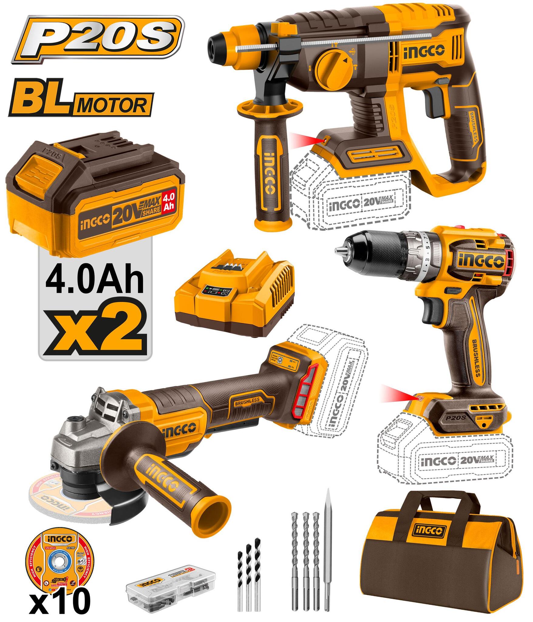 Набор аккумуляторного инструмента 3 шт 20В INGCO COSLI240202 INDUSTRIAL