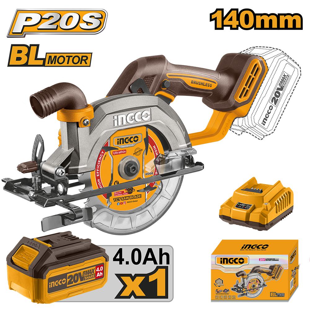 Аккумуляторная циркулярная пила BL 20B 140мм. 1хАКБ 4Ач и ЗУ SUPER INGCO CSLI14021 INDUSTRIAL