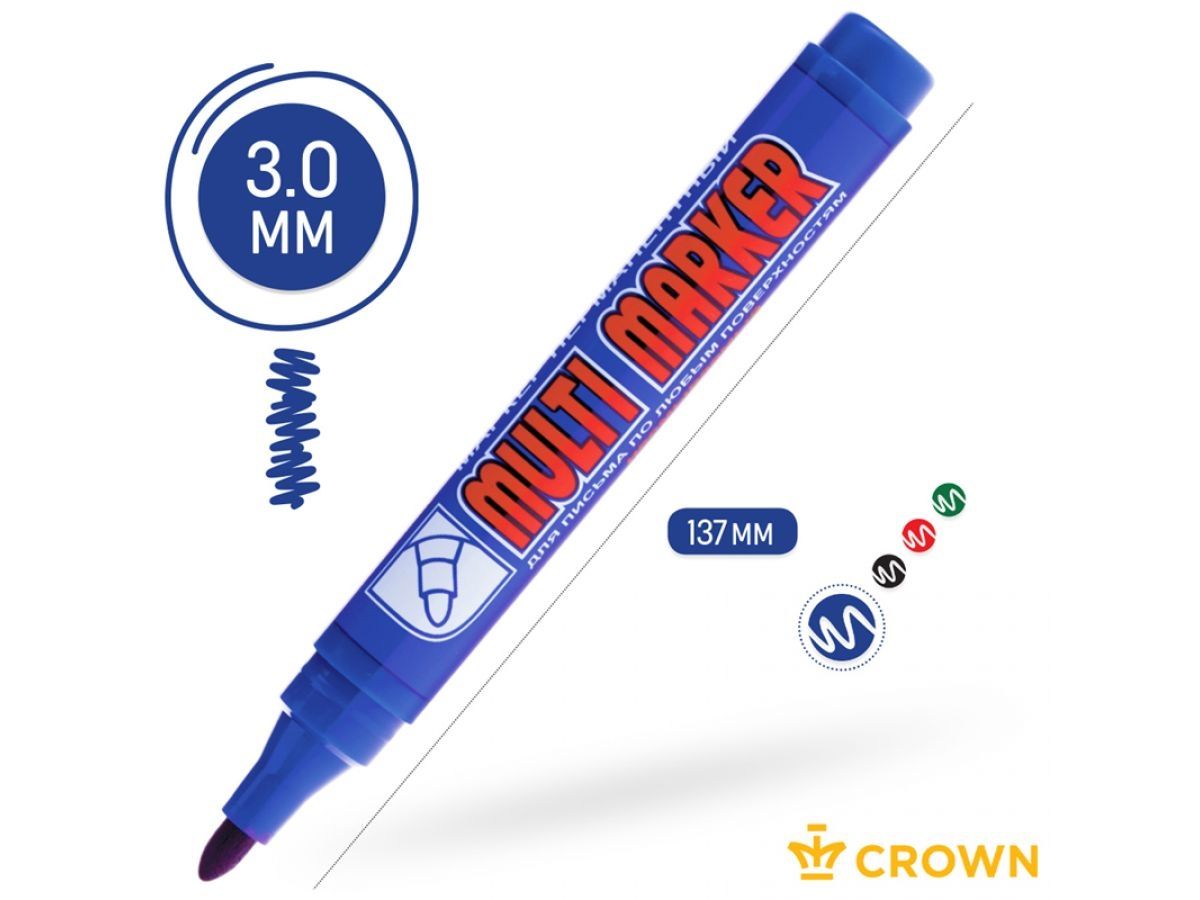  Маркер промышленный перманентный фетровый синий CROWN MULTI MARKER