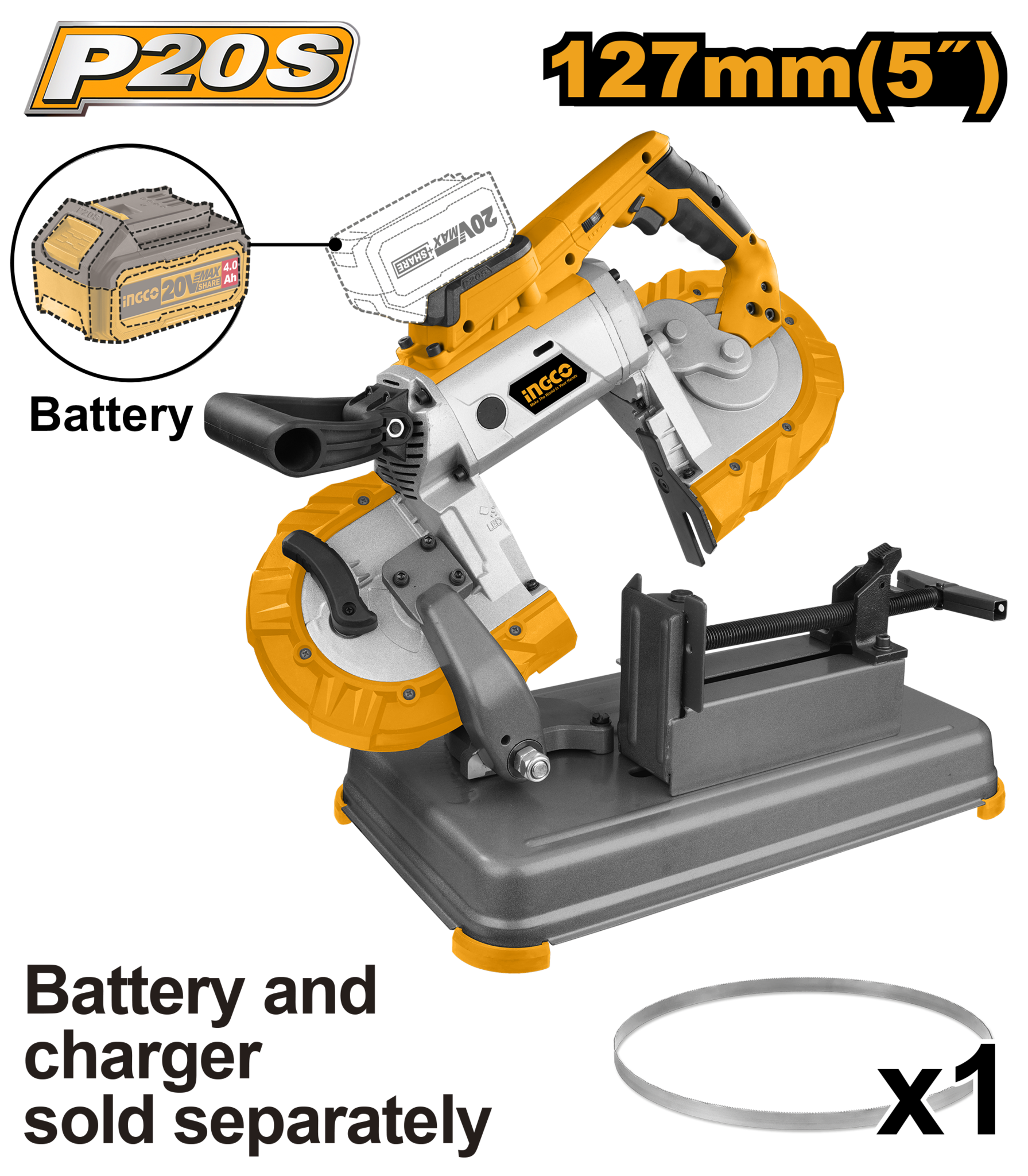 Аккумуляторная ленточнопильная машина INGCO INDUSTRIAL CBSLI201272