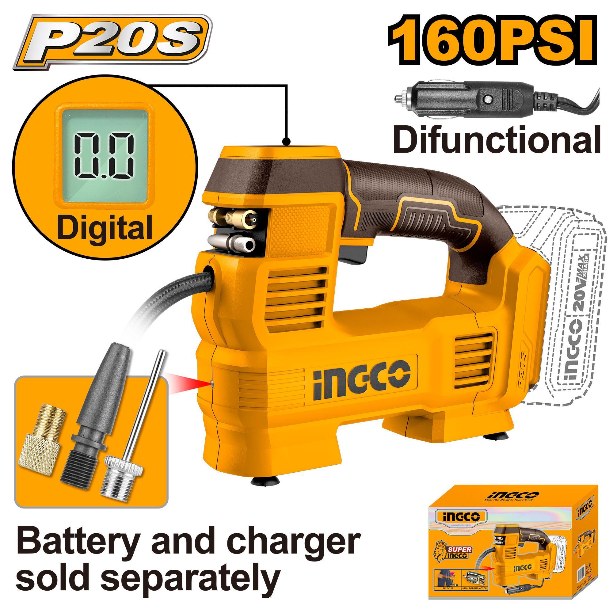 Аккумуляторный автомобильный компрессор 20В 11 бар INGCO CACLI2012