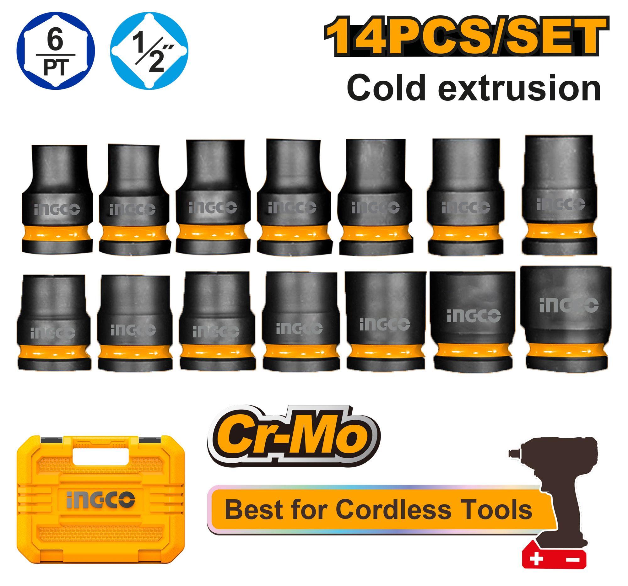 Набор торцевых ударных головок INGCO HKISSD12141 INDUSTRIAL 1/2" 10-27 мм 14 шт.