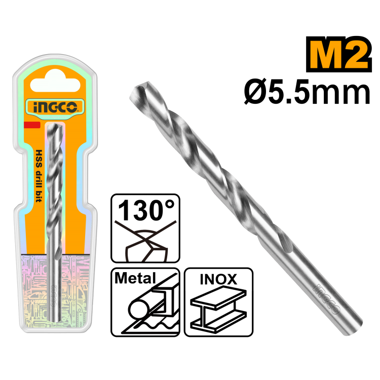 Сверло по металлу M2 HSS 5.5 мм (250/500) INGCO DBT11300551 INDUSTRIAL