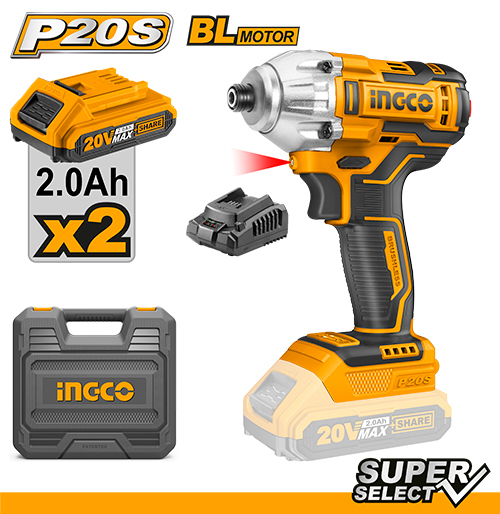 Аккумуляторный бесщеточный импульсный шуруповерт 20В INGCO CIRLI2017 SUPER SELECT
