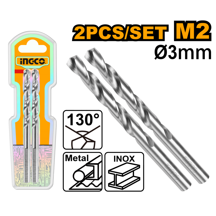 Сверло по металлу M2 HSS 3 мм 2 шт (250/500) INGCO DBT11300302 INDUSTRIAL