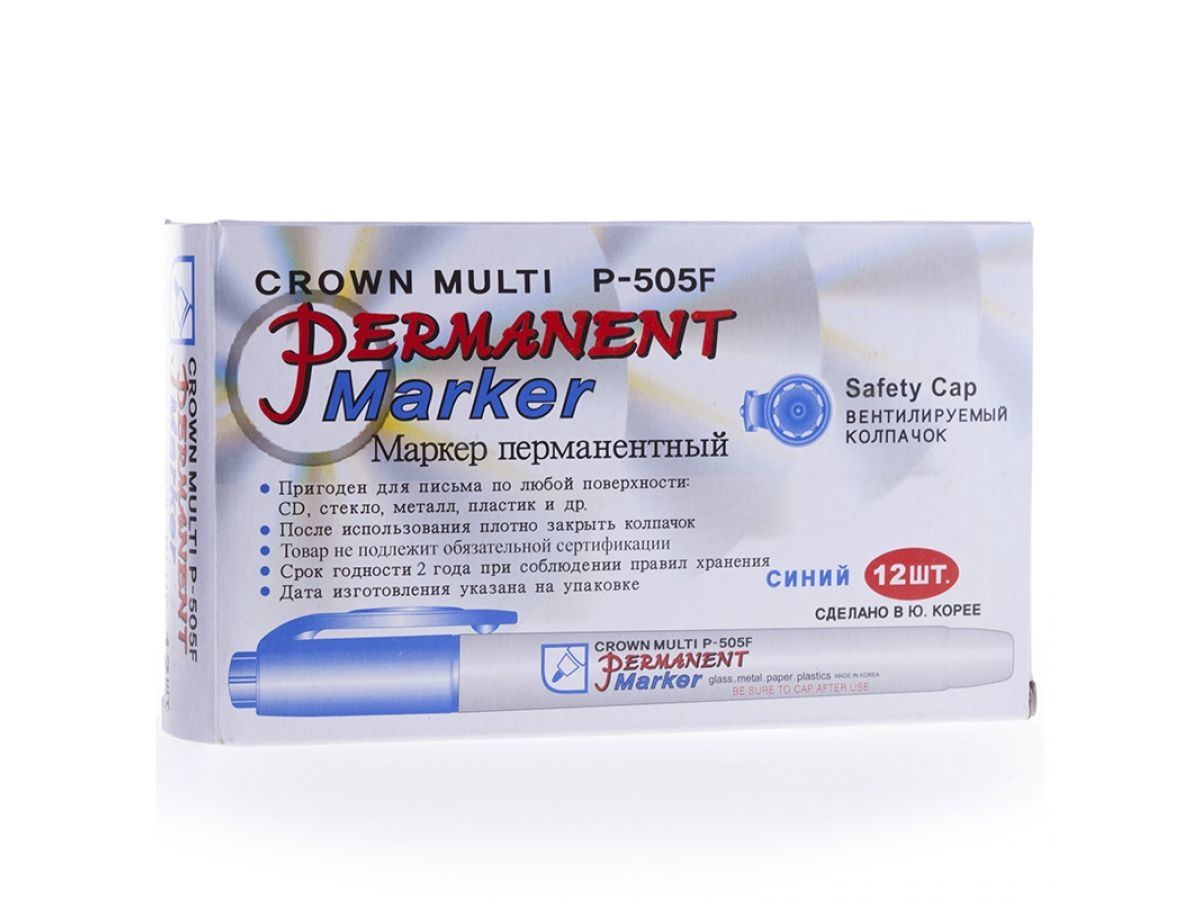  Маркер перманентный Crown "Multi Marker Super Slim" синий, пулевидный