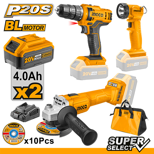 Аккумуляторный беспроводной комбинированный комплект из 3 предметов INGCO INDUSTRIAL CKLI20418