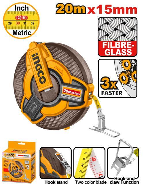 Рулетка геодезическая фиберглас 20х15 мм INGCO HFMT1820 INDUSTRIAL