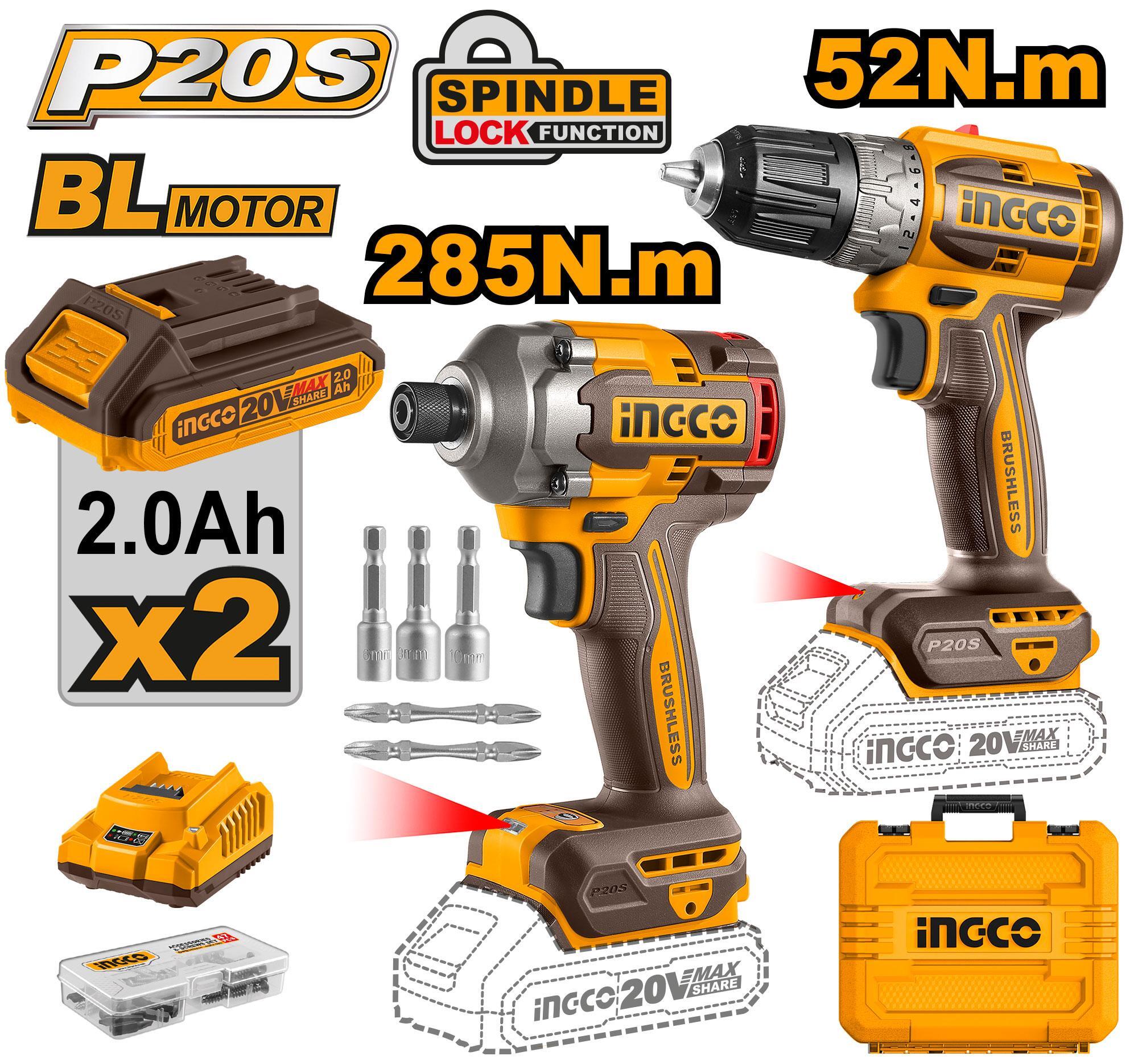 Набор аккумуляторного инструмента 20В 2 шт INGCO CKLI20272 INDUSTRIAL