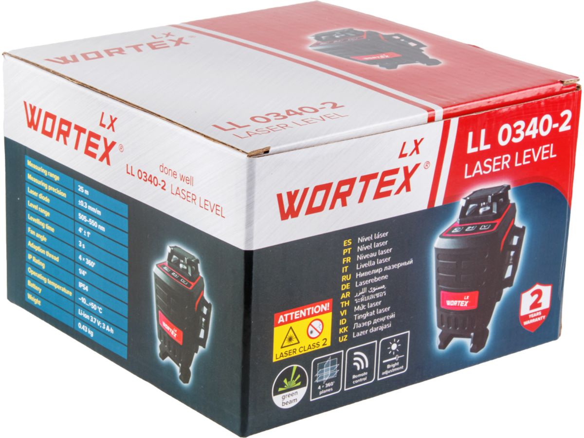 Нивелир лазерный линейный WORTEX LX LL 0340-2 4х360° до 25м