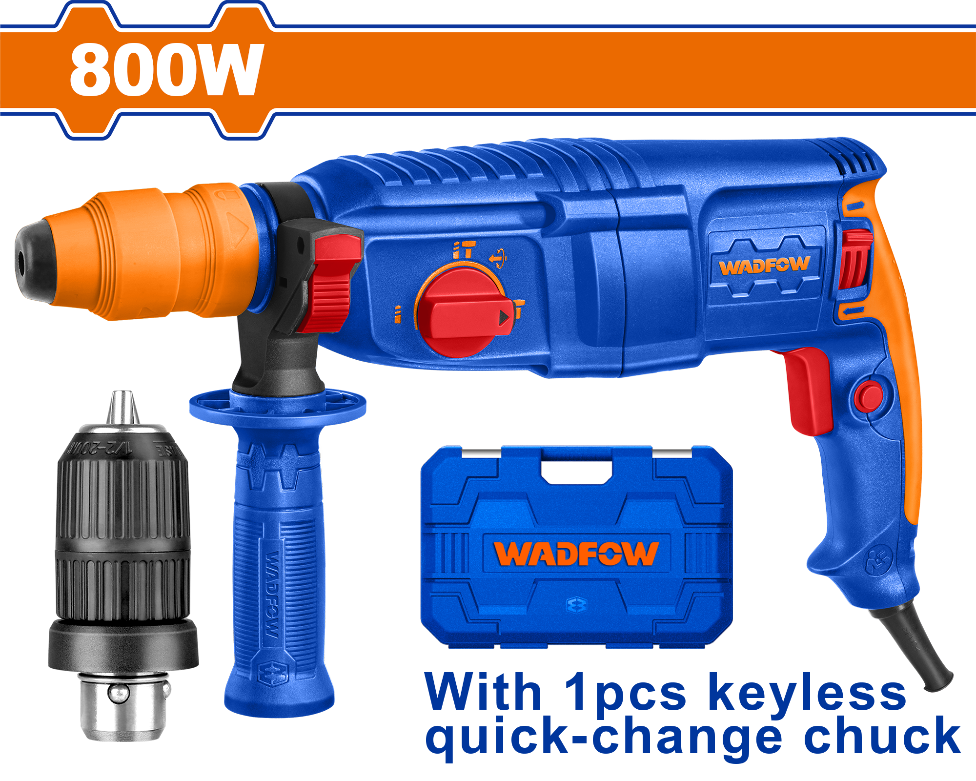 Перфоратор SDS-plus 800 Вт, 2.5 Дж WADFOW WRH1D26-2