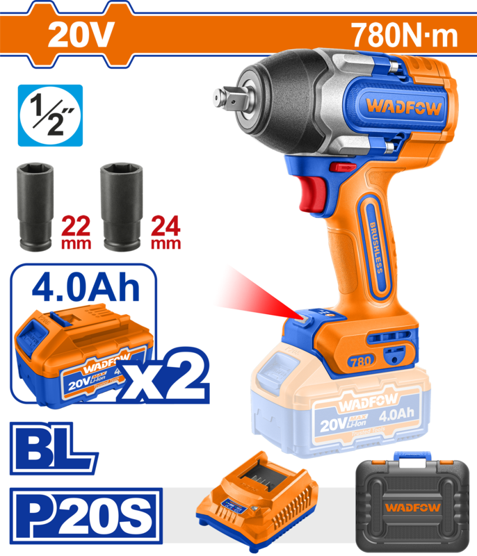 Гайковерт аккумуляторный 20В, 780 Нм, б/щ WADFOW WCD1B78