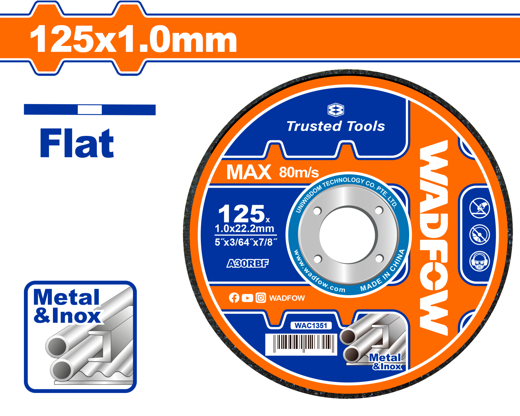 Диск отрезной 125х1х22.2 мм WADFOW WAC1351