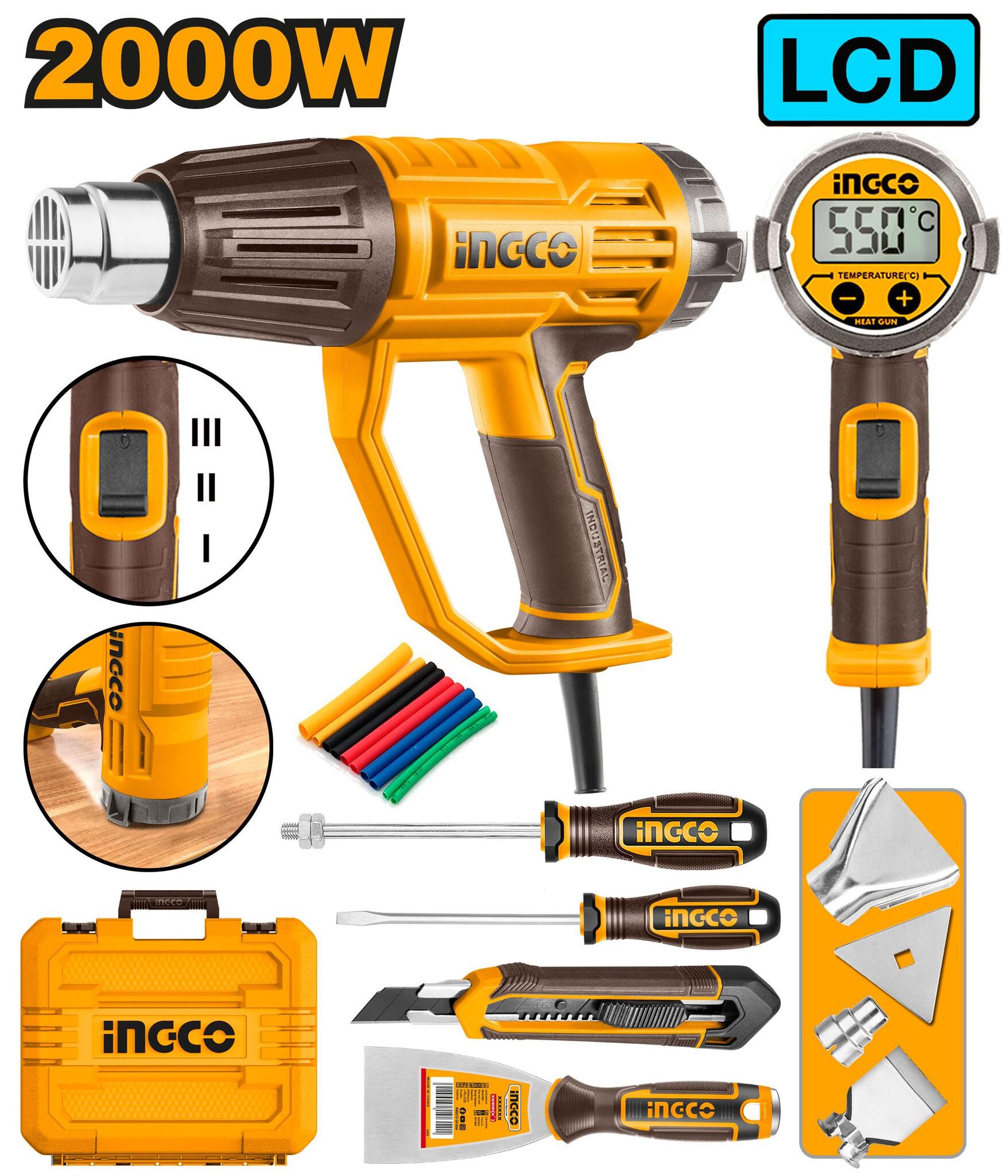 Фен строительный 2000Вт ЖК-дисплей SUPER INGCO HG2000581 INDUSTRIAL