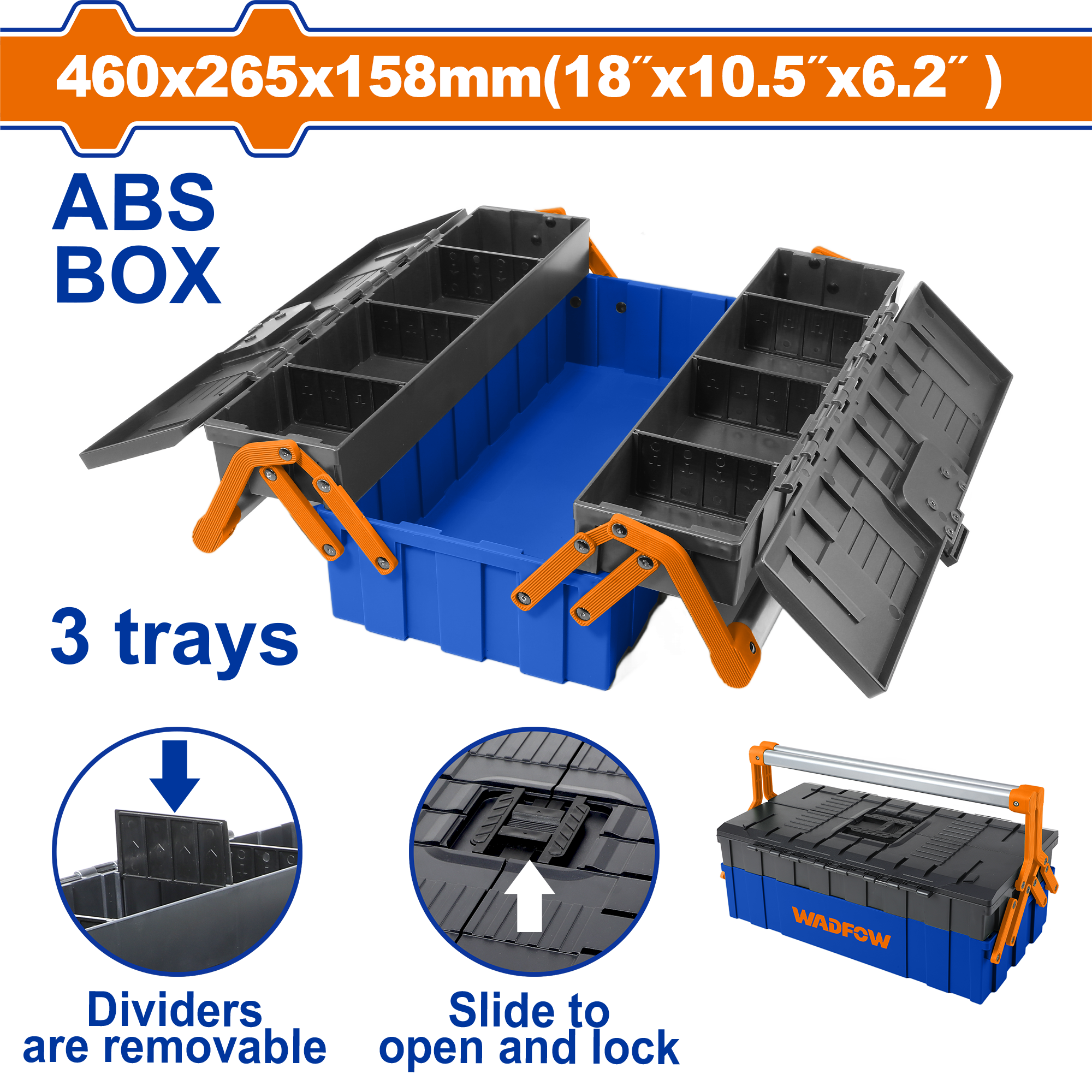 Ящик для инструмента 460х265х158 мм, 30 кг WADFOW WTB4303