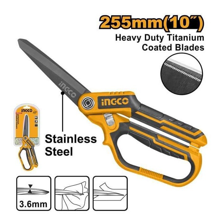 Сверхмощные ножницы с длинным лезвием с резиновой рукояткой 255мм INGCO INDUSTRIAL HSCRS832558