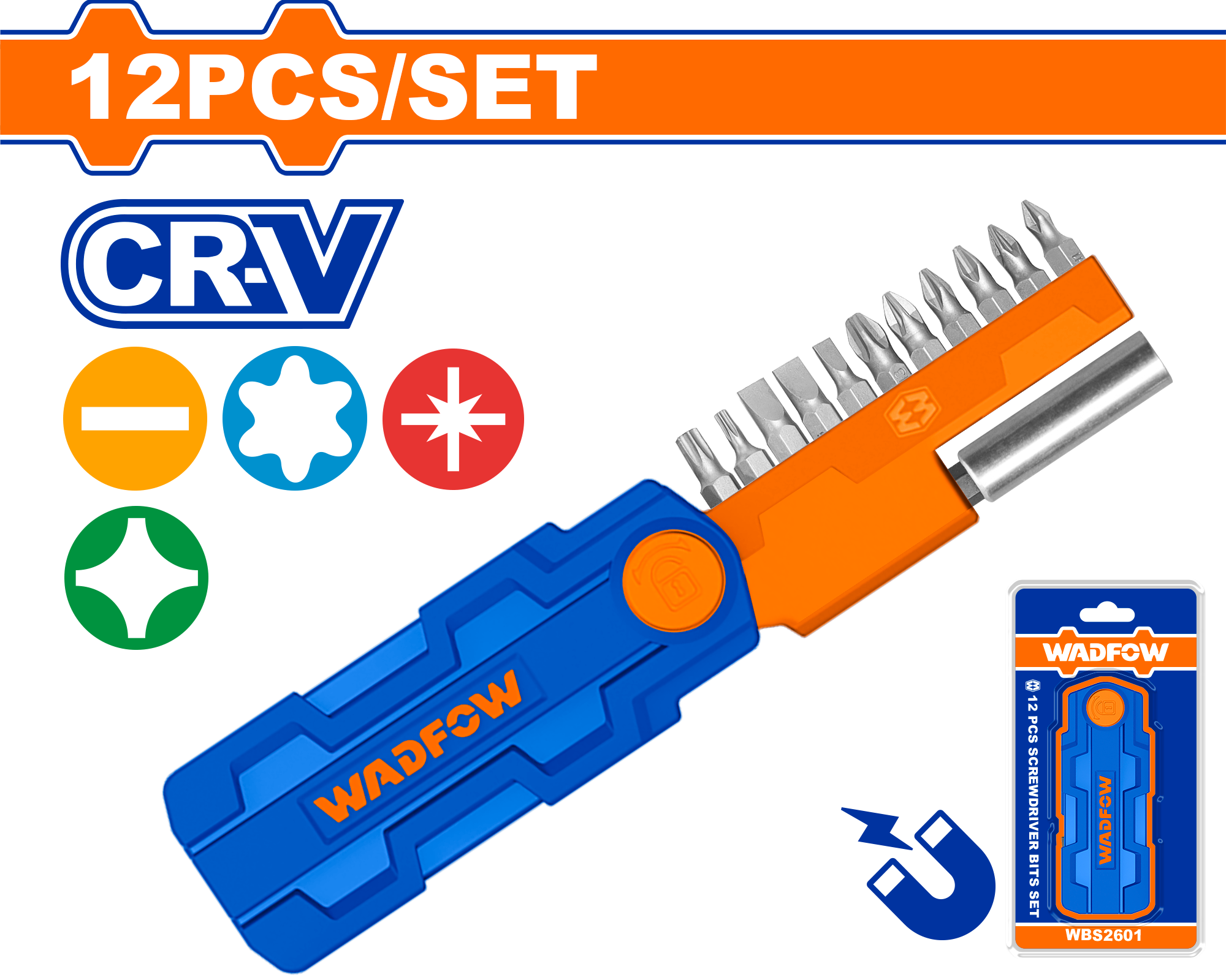 Набор бит с держателем 12 шт WADFOW WBS2601