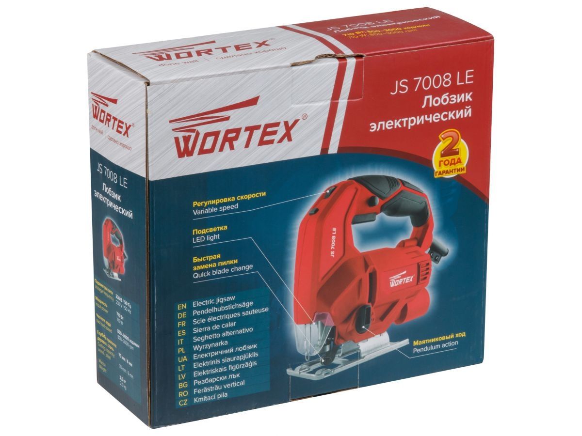 Лобзик электрический WORTEX JS 7008 LE 710 Вт, 800-3000 ход/мин, пропил до 70 мм.