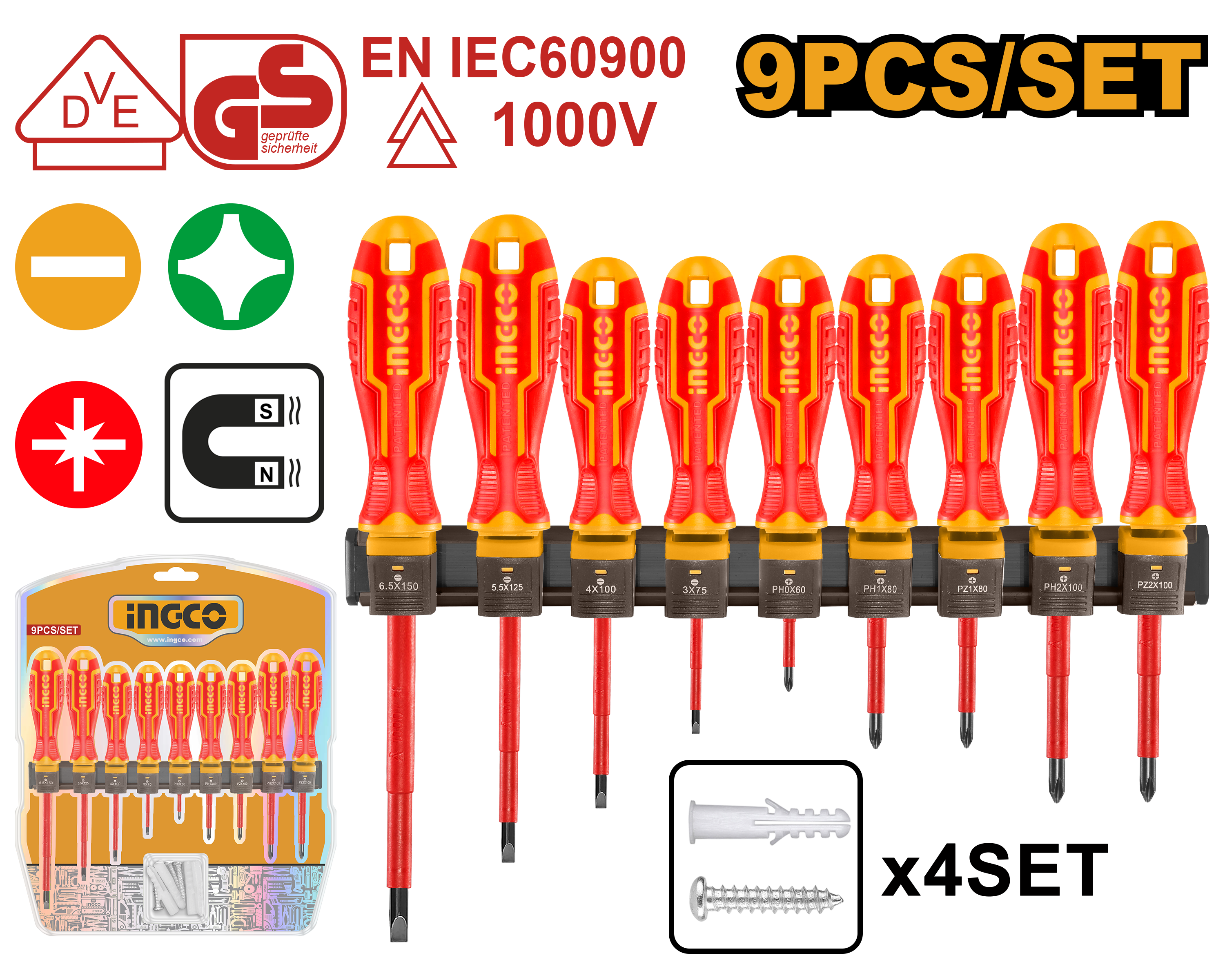 Набор диэлектрических отверток INGCO HKISD0908 INDUSTRIAL 9 шт.
