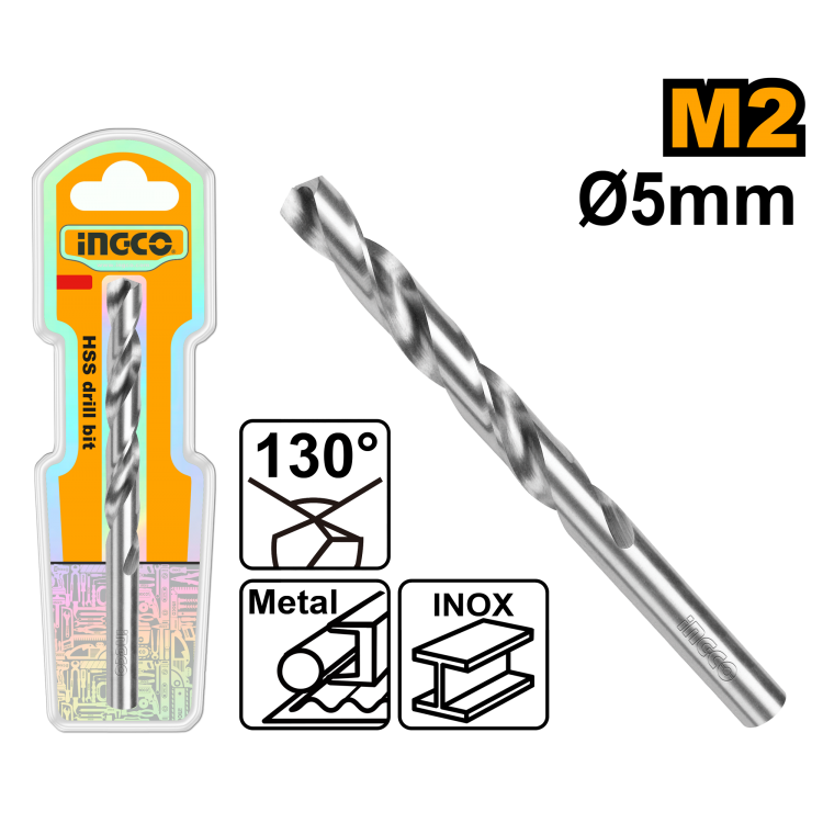 Сверло по металлу M2 HSS 5 мм (250/500) INGCO DBT11300501 INDUSTRIAL