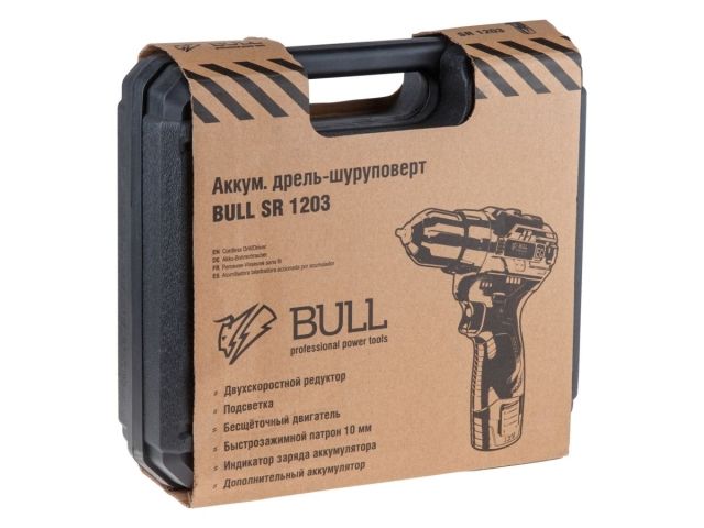 Аккумуляторный шуруповерт BULL SR 1203 12 В, 40 Н*м, 2*2 А*ч акб