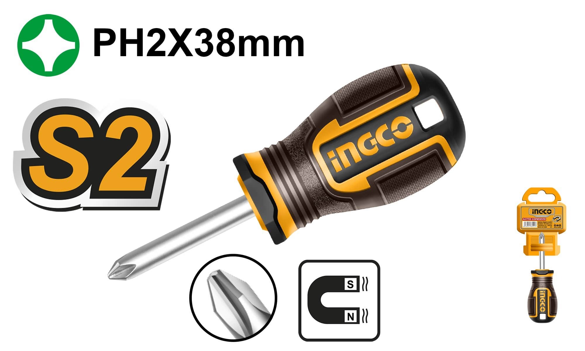 Отвертка крестовая PH2x38мм S2 SUPER INGCO HSDPH2038 INDUSTRIAL