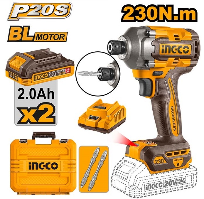 Аккумуляторный бесщеточный импульсный винтоверт INGCO CIRLI2023 INDUSTRIAL 20 В 230 Нм