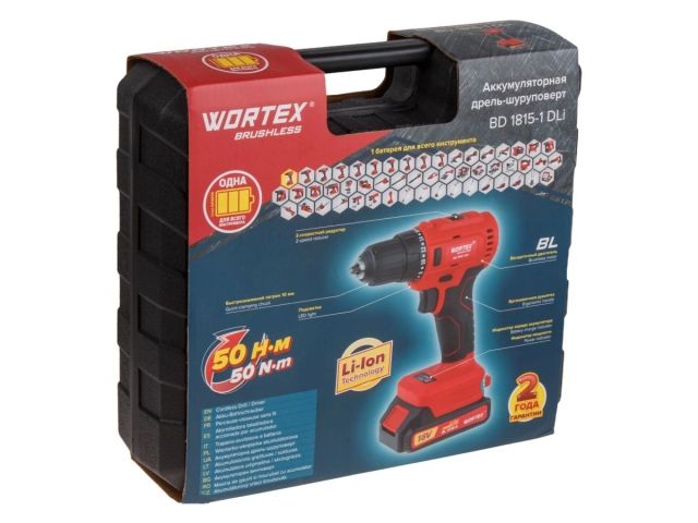 Аккумуляторный шуруповерт WORTEX BD 1815-1 DLi 18 В, 50 Н*м, 1х1.5 А*ч