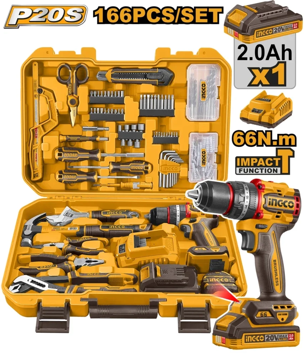 Набор шуруповерта и ручного инструмента 166 шт INGCO HKTHP41662 INDUSTRIAL