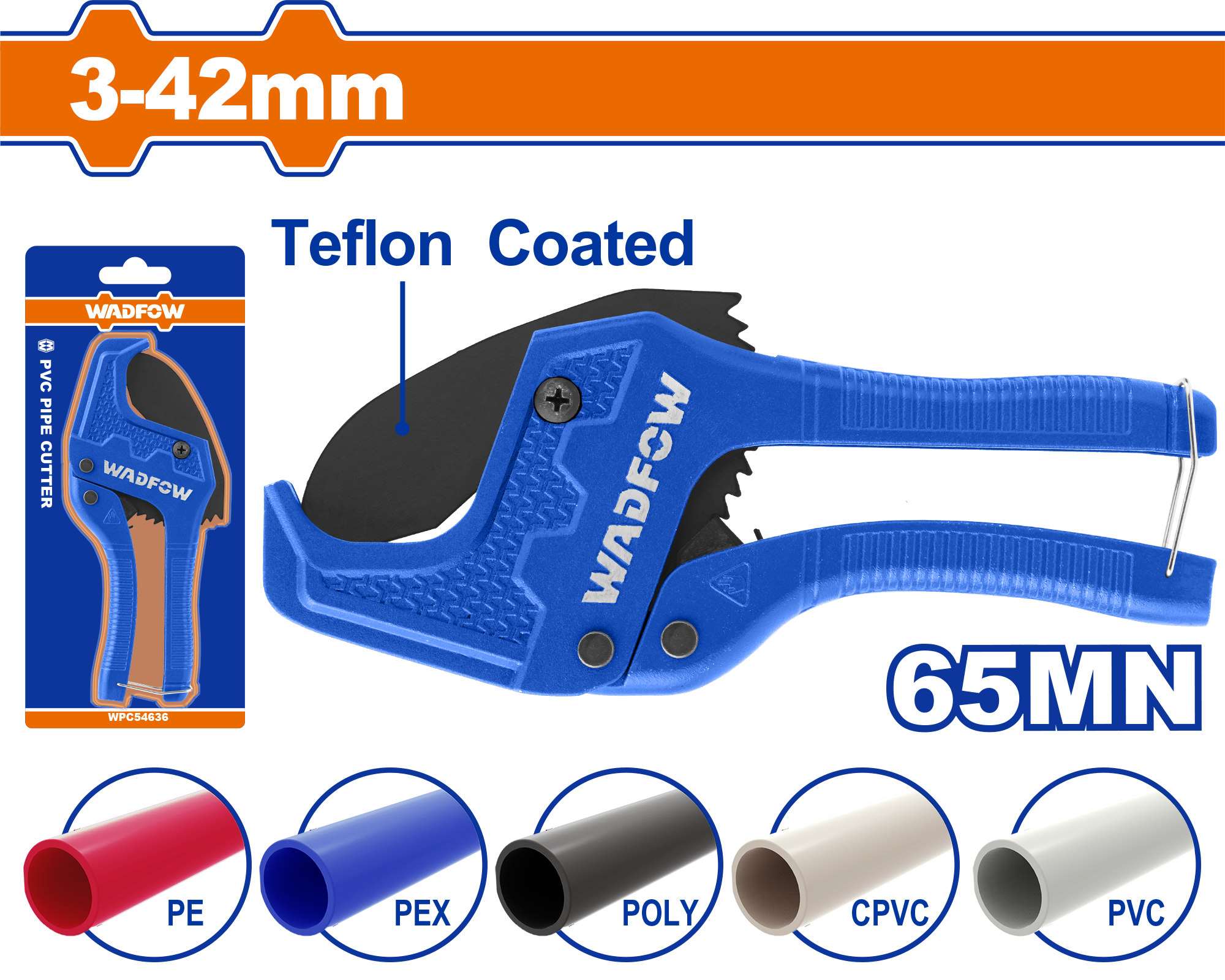 Ножницы для ПВХ труб 203 мм, 3-42 мм WADFOW WPC54642