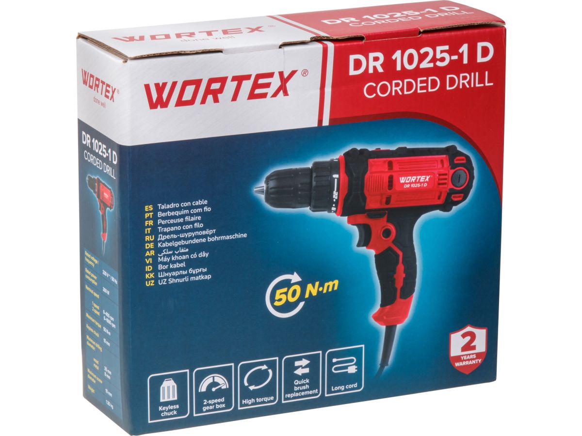 Дрель-шуруповерт сетевая WORTEX DR1025-1D 300Вт 50Нм