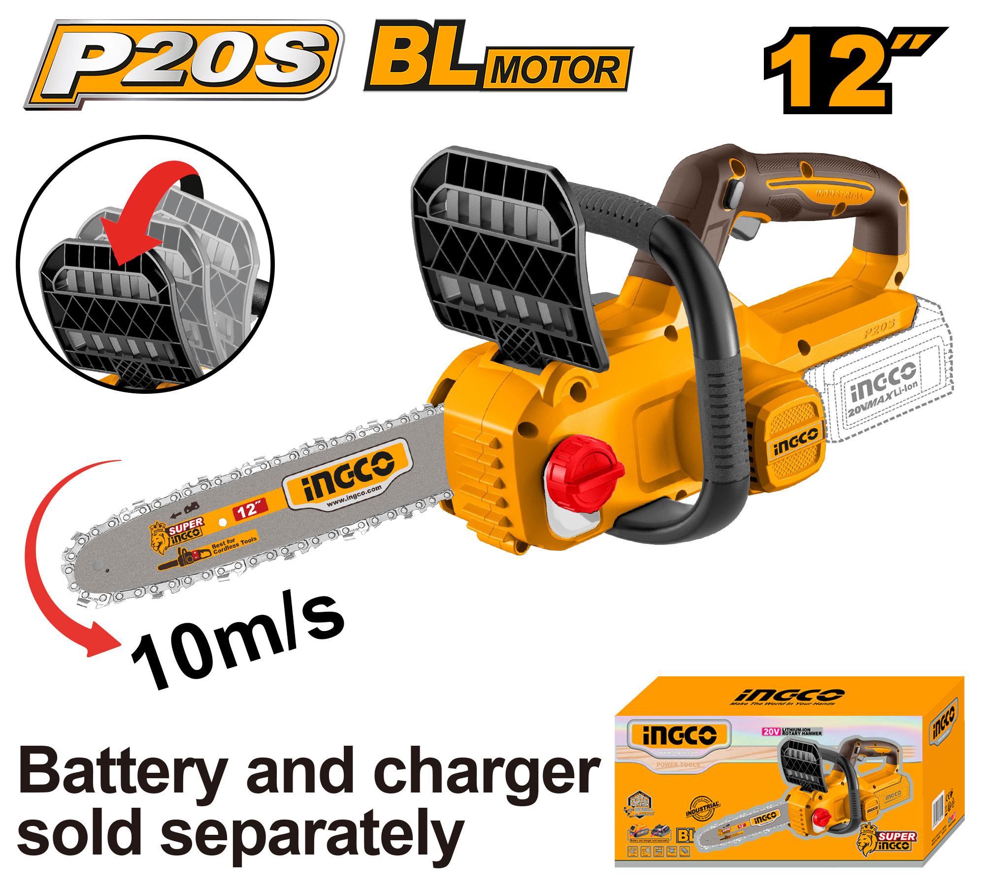 Цепная аккумуляторная пила 20В, BL 300 мм (12") без АКБ и ЗУ INGCO CGSLI20126 INDUSTRIAL