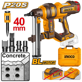 Аккумуляторный гвоздезабиватель нейлер INGCO CCNLI9005 INDUSTRIAL 20 В