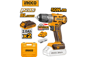Аккумуляторная бесщеточная дрель-шуруповерт INGCO INDUSTRIAL CDLI20508