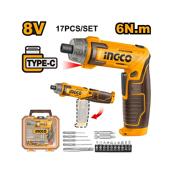 Аккумуляторная отвертка INGCO CSDLI08025 INDUSTRIAL 8 В 6 Нм 1/4"