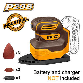 Аккумуляторная вибрационная шлифмашина 20В без АКБ и ЗУ SUPER INGCO CPSLI2014 INDUSTRIAL