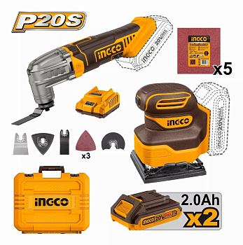 Набор реноватор и вибрационная шлифмашина 20В 2хАКБ 2Ач и ЗУ кейс SUPER INGCO CKLI20276